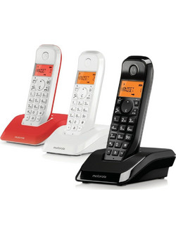 Motorola S1203 Ασύρματο Τηλέφωνο Σετ Trio με Ανοιχτή Ακρόαση Λευκό Μαύρο Κόκκινο