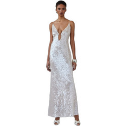 Mix & Match Serena Maxi Καλοκαιρινό Φόρεμα για Γάμο / Βάπτιση Αμπιγιέ & Παγιέτες Λευκό SS2624