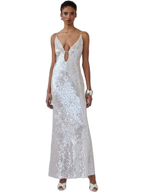 Mix & Match Serena Maxi Καλοκαιρινό Φόρεμα για Γάμο / Βάπτιση Αμπιγιέ & Παγιέτες Λευκό SS2624