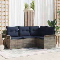 vidaXL Τριθέσιος Καναπές Εξωτερικού Χώρου Rattan Μπεζ Μπλε 69x55x62cm 4τμχ 3354014
