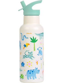 A Little Lovely Company Jungle Παιδικό Παγούρι Θερμός Ανοξείδωτο BPA Free Λευκό Γαλάζιο 500ml