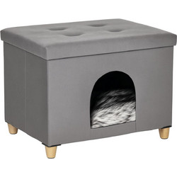 PawHut Ξύλινo Σπιτάκι Γάτας 60x45x44.5cm Γκρι
