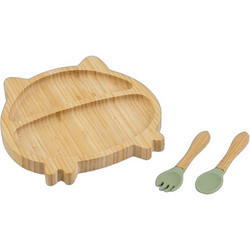 Nava We Care Cat Βρεφικό Σετ Φαγητού Bamboo Μπεζ Πράσινο Mint 3τμχ