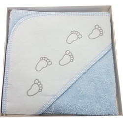 Morven Footprints Βρεφικό Μπουρνούζι Κάπα Λευκό Γαλάζιο 75x75cm