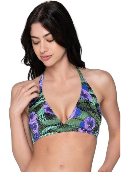 Luna Blossom Bikini Top Τριγωνάκι με Ενίσχυση Πράσινο Μωβ 94722