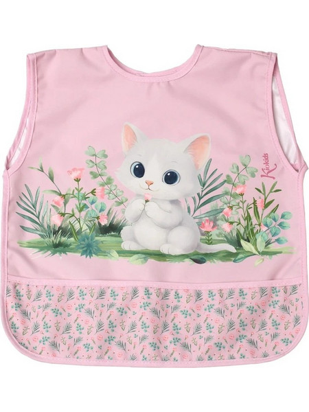 Kiokids Cat Αδιάβροχη Σαλιάρα Ποδιά Πλαστική με Αυτοκόλλητο & Τσέπη 4m+ Ροζ