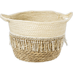 Globostar Mykonos Κασπώ Καλάθι Δαπέδου Μπεζ Λευκό 25x19cm 20280