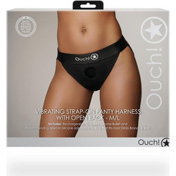 Ouch! Panty Harness with Open Back M-L Εσώρουχο Strap On με Dildo & Δόνηση Μαύρο