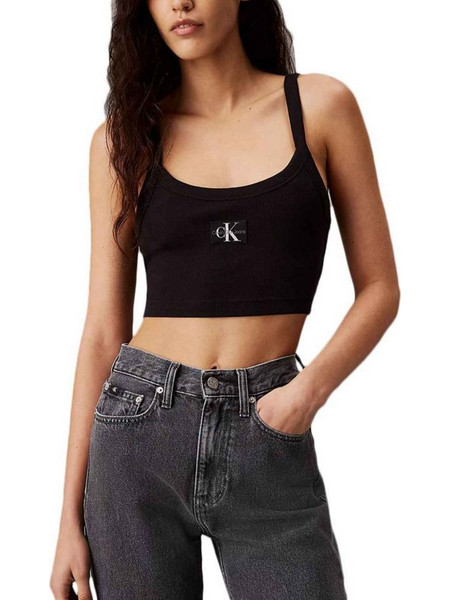 Calvin Klein Γυναικείο Καλοκαιρινό Crop Top Ριπ Μαύρο J20J223558-BEH