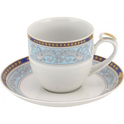 WM Collection Σετ Φλιτζάνια Τσαγιού Πορσελάνης Λευκά Γαλάζια 220ml 6τμχ N25889