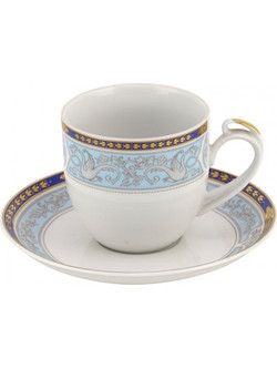 WM Collection Σετ Φλιτζάνια Τσαγιού Πορσελάνης Λευκά Γαλάζια 220ml 6τμχ N25889