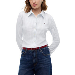 Tommy Hilfiger Μακρυμάνικο Γυναικείο Πουκάμισο Βαμβακερό Ριγέ Λευκό Γαλάζιο WW0WW43528-0FA