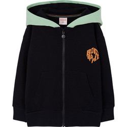 Boboli Παιδική Ζακέτα Fleece με Κουκούλα και Φερμουάρ Μαύρη Πράσινο Mint 624079-890