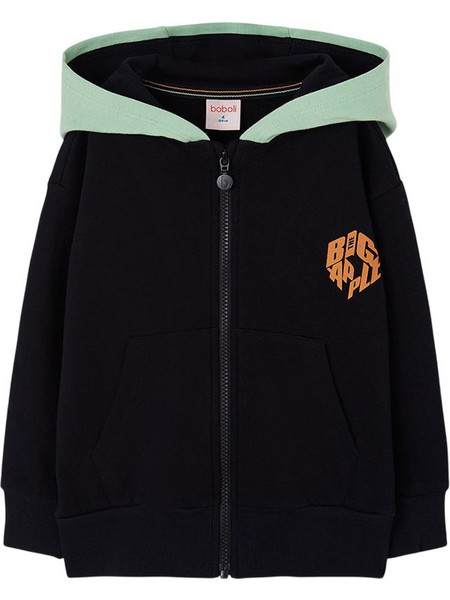 Boboli Παιδική Ζακέτα Fleece με Κουκούλα και Φερμουάρ Μαύρη Πράσινο Mint 624079-890