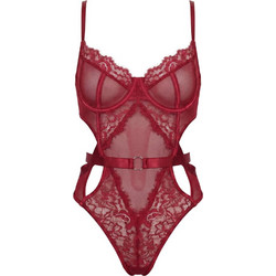 SpaLeXLine Sexy Κορμάκι Slip See Through με Δαντέλα Μπορντό SX1013