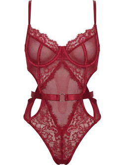 SpaLeXLine Sexy Κορμάκι Slip See Through με Δαντέλα Μπορντό SX1013
