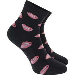 Walk Lips Βαμβακερές Γυναικείες Κάλτσες Κοντές Μαύρες με Σχέδια W133-13
