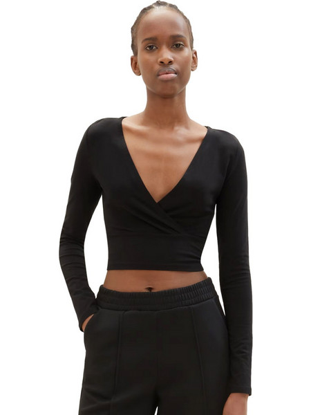 Tom Tailor Γυναικείο Χειμερινό Crop Κρουαζέ Top Μαύρο 1036542-14482