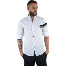 Stefan Ανδρικό Πουκάμισο Βαμβακερό Μακρυμάνικο Slim Fit με Mao Γιακά Λευκό 9007-S/S20