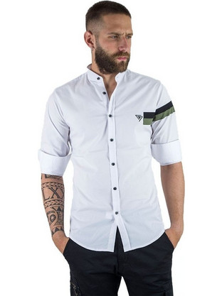 Stefan Ανδρικό Πουκάμισο Βαμβακερό Μακρυμάνικο Slim Fit με Mao Γιακά Λευκό 9007-S/S20