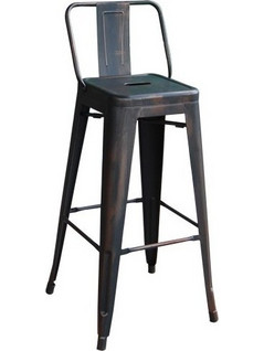 RELIX Σκαμπό Bar-Pro με Πλάτη, Μέταλλο Βαφή Antique Black