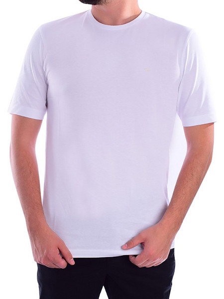 FYNCH-HATTON T-Shirt ΜΕ ΛΑΙΜΟΚΟΨΗ ΛΕΥΚΟ 100%ΒΑΜΒΑΚΙ ΚΑΙ ΚΕΝΤΗΜΕΝΟ LOGO ΕΜΠΡΟΣ REGULAR FIT