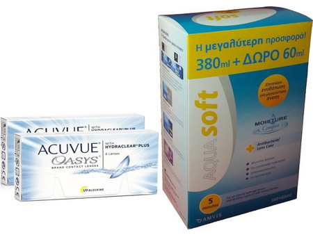 Acuvue Johnson Oasys With Hydraclear 15θήμεροι Φακοί Επαφής με Φίλτρο UV 12τμχ + 1 Υγρό Aquasoft 360ml