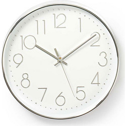 NEDIS CLWA015PC30SR Circular Wall Clock, 30 cm Diameter, White & Silver