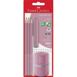 Σετ 3 Μολύβια Grip Ροζ & Ξύστρα Grip & Γόμα Grip - Faber Castell