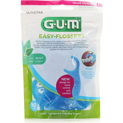 Gum Easy-Flossers Fluoride 890 Cool Vitamin Mint Κερωμένο Οδοντικό Νήμα με Λαβή & Γεύση 90τμχ