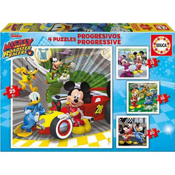 Παιδικό Puzzle Educa Progressive Disney Mickey and Roadster Racers 4 in 1 12 + 16 + 20 + 25 Κομμάτια