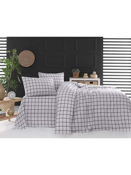 Σετ παπλωματοθήκη φανελένια Υ/Δ (230Χ250) SQUARES GREY, RYTHMOS HOME