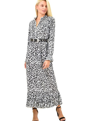 Γυναικείο μάξι φόρεμα animal print Λευκό 13139