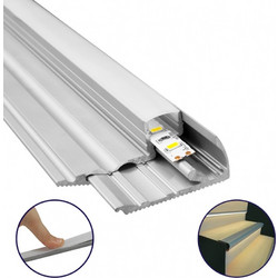 GloboStar STAIR-PROFILE 70823-1M Προφίλ Αλουμινίου - Βάση & Ψύκτρα Ταινίας LED με Λευκό Γαλακτερό Κάλυμμα - Χρήση σε Σκαλοπάτια - Πατητό Κάλυμμα - Ασημί - 1 Μέτρο - Μ100 x Π6 x Υ2.1cm