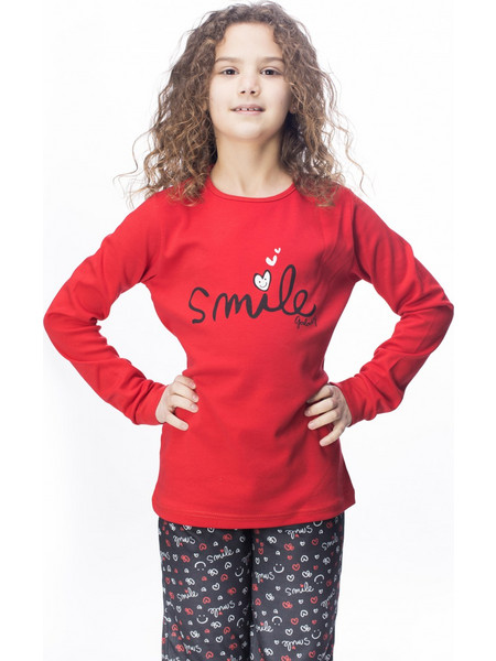 Galaxy Smile Παιδική Πιτζάμα Βαμβακερή Χειμωνιάτικη Κόκκινη Navy Μπλε 126-22
