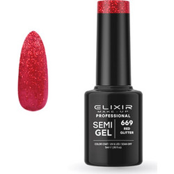 Elixir Semigel 669 Red Glitter Ημιμόνιμο Βερνίκι Νυχιών 5ml