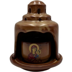 Καντήλι Ναός Θεομήτωρ κεραμικό 12x15cm Καφέ