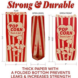 A2S Pop Corn paper Bags set 125pcs Large Kraft-Red 29x13cm