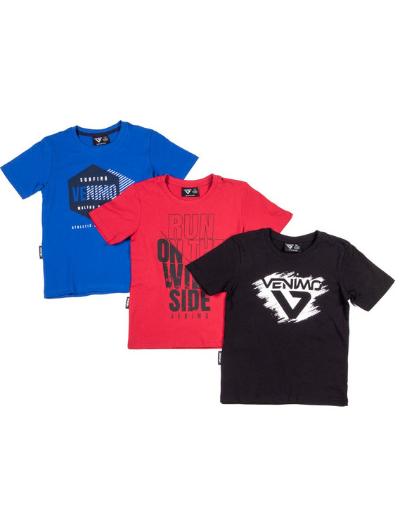 Venimo Σετ Παιδικές Μπλούζες 120KBSS-765 Blue/Red/Black