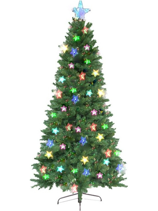 Χριστουγεννιάτικο Δέντρο Slim με Λαμπάκια Πολύχρωμα Αστεράκια και Φωτιζόμενη Κορυφή, 'Υψους 1.80 cm - Aria Trade