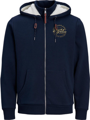 Jack & Jones Ανδρική Ζακέτα Fleece με Κουκούλα και Φερμουάρ Μπλε 12194177