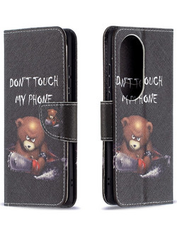 Θήκη Huawei P50 Pro OEM Angry bear with chainsaw με βάση στήριξης, υποδοχές καρτών και μαγνητικό κούμπωμα Flip Wallet από συνθετικό δέρμα και TPU
