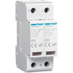 Απαγωγός Υπέρτασης T2 2P 40kA 1,35kV TT-TNS + Βοηθητική Επαφή SPE240R Hager SPE240R