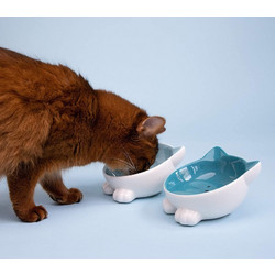 Navaris Cat Bowls with Ears Κεραμικό Μπολ Γάτας Φαγητού & Νερού Μπλε 2τμχ Κωδικός: 27845971