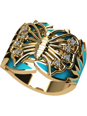 Δαχτυλίδι 14k Χρυσό Butterfly in Flames με Σμάλτο M150Η (Επιλογές)