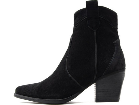 Creator Γυναικεία Μποτάκια Cowgirl Suede Μαύρα με Χοντρό Χαμηλό Τακούνι 9087