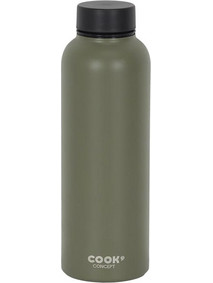 Μπουκάλι Θερμός Χωρητικότητας 500 ml από Ανοξείδωτο Ατσάλι με Εγχυτή και Βιδωτό Καπάκι 7.4x7.4x22 cm Λαδί - Cook Concept