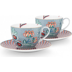 Pip Studio Flower Festival Σετ Φλιτζάνια Τσαγιού Πορσελάνης Μπλε 280ml 2τμχ 51004139