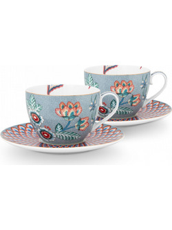 Pip Studio Flower Festival Σετ Φλιτζάνια Τσαγιού Πορσελάνης Μπλε 280ml 2τμχ 51004139