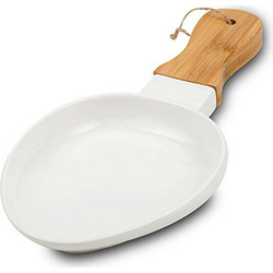 Πιατέλα Σερβιρίσματος Με Χερούλι 10-263-017 32cm White-Natural Nava Πορσελάνη,Bamboo